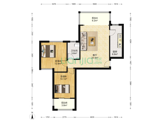 水岸天际 2室1厅1卫 89平方