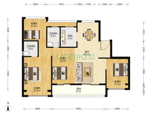 东厦未来之星 4室1厅2卫 138平方