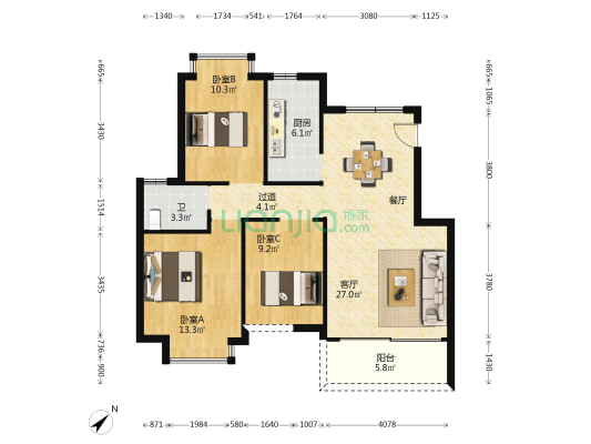 和美雅轩 3室1厅1卫 90平方