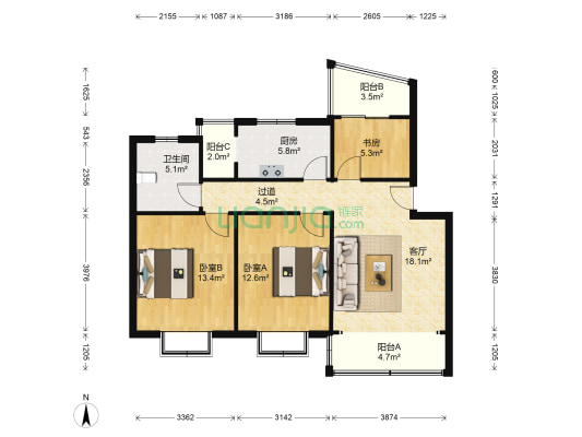 聚祥居 3室1厅1卫 92平方