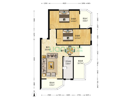 祥云春晓 2室1厅1卫 88平方