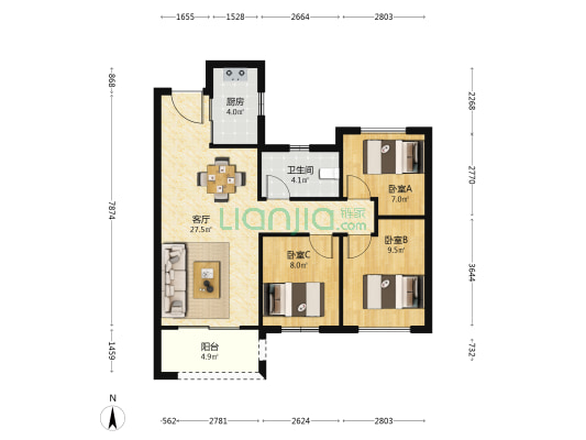 正荣悦璟台 3室1厅1卫 89平方