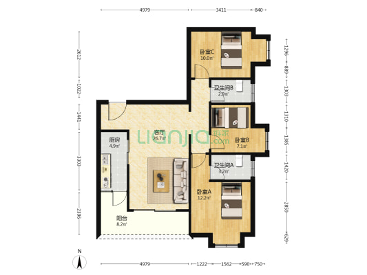 宏翔大厦 3室1厅2卫 92平方
