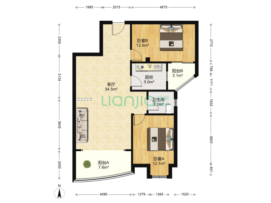 青山绿水花园 2室1厅1卫 93平方