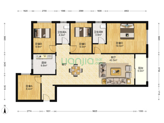 河畔俊园 4室1厅2卫 116平方