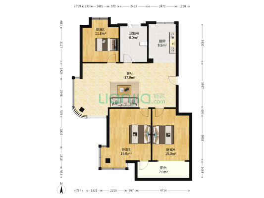 海景苑 3室1厅1卫 125平方