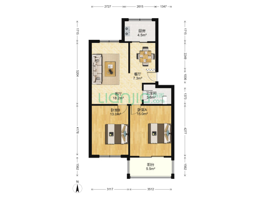 虹桥干休所 2室2厅1卫 82平方