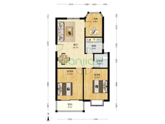 惠民花园 3室1厅1卫 89平方