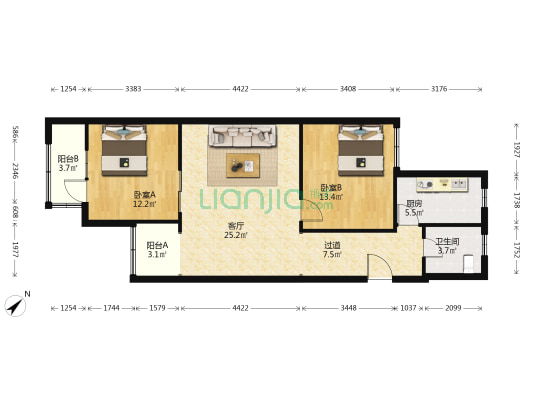 明波公寓 2室1厅1卫 108平方