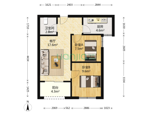 天朗玖悦都 2室1厅1卫 59平方