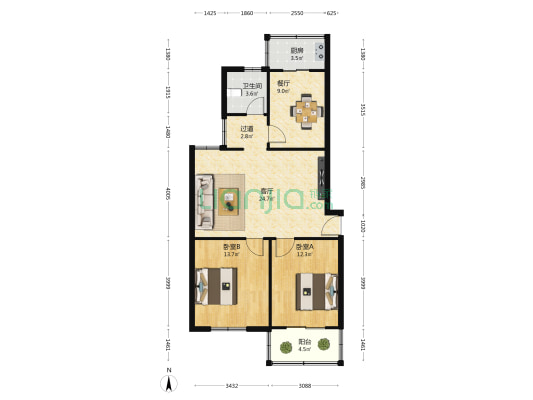 医院西街108号 2室2厅1卫 91平方