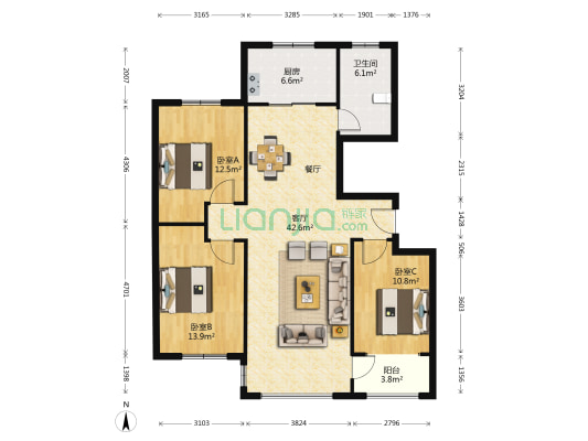 中阳文圣园 3室1厅1卫 126平方