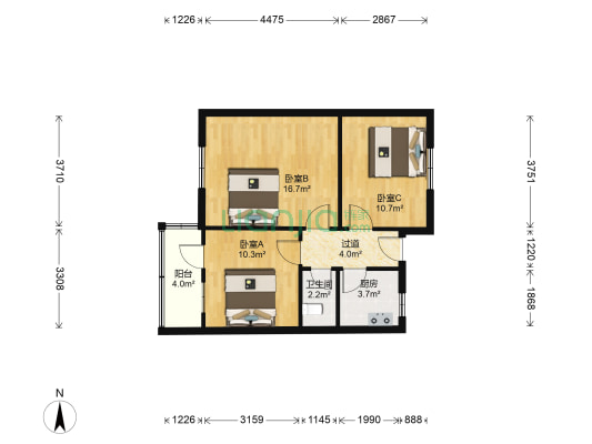 甘肃路 3室0厅1卫 59平方