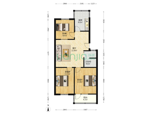 汪塘花园 3室1厅1卫 88平方