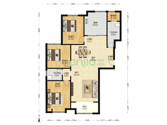 金石绿城 3室2厅2卫 149平方