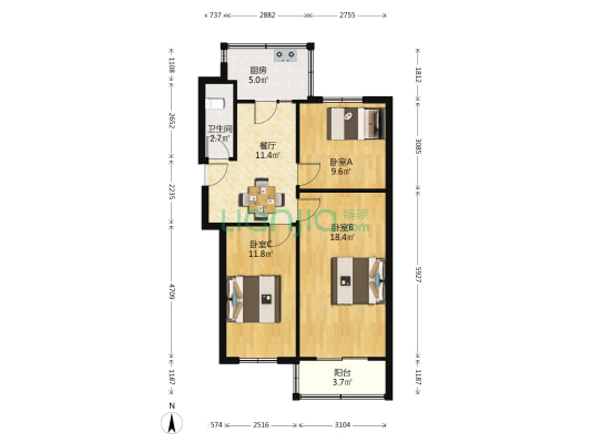 化学药厂家属院1号院 3室1厅1卫 70平方