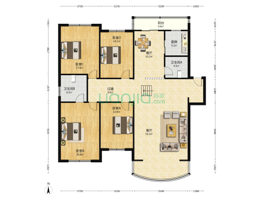 中辽国际花园 4室2厅2卫 191平方
