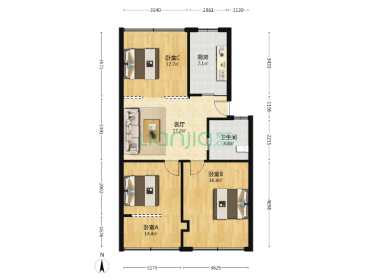 成达公寓 3室1厅1卫 88平方