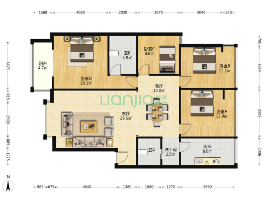 和睦人家 4室2厅3卫 141平方