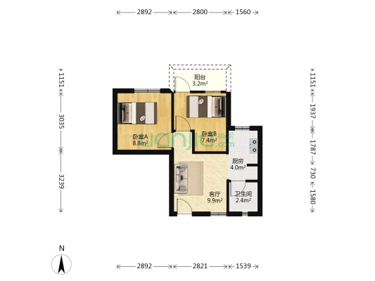 和平新村 2室1厅1卫 44平方
