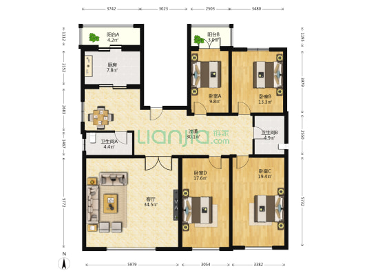 将军花园 4室1厅2卫 193平方