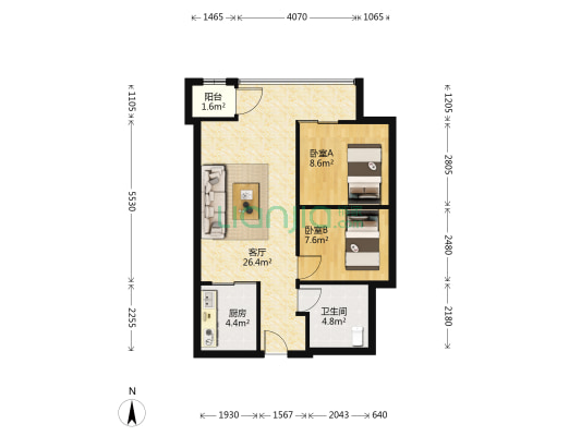 万达1号写字楼 2室1厅1卫 74平方