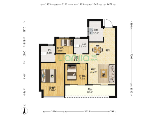 万城景湖园 3室1厅2卫 92平方