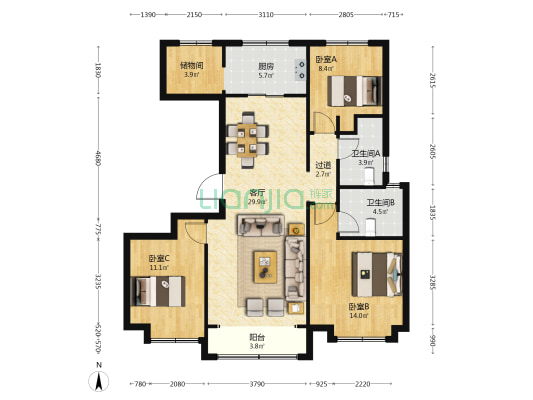 御府雅居 3室1厅2卫 125平方