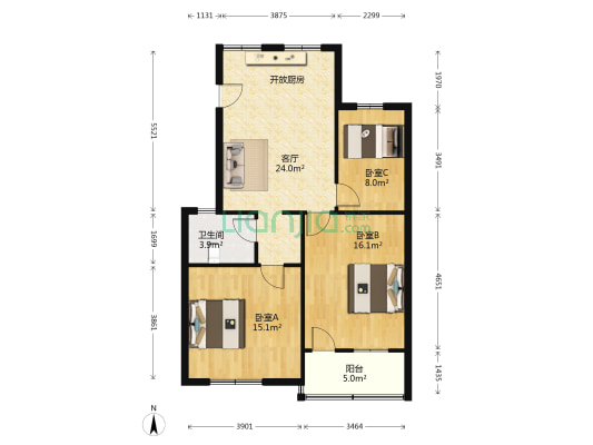 青园新村 3室1厅1卫 88平方