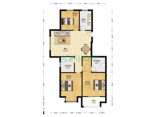 康宁新寓 3室1厅2卫 127平方