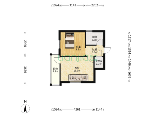 幸浴胡同1号院 1室1厅1卫 39平方