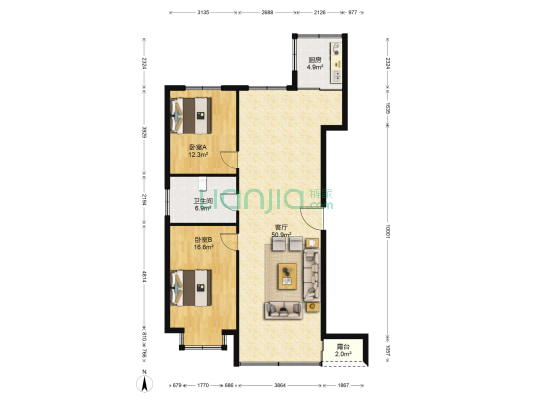 聚隆城尚城 2室1厅1卫 134平方