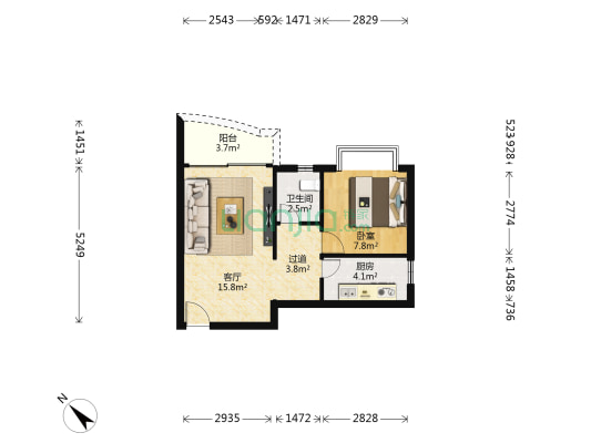 鸿业苑二期 1室1厅1卫 49平方