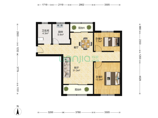 大华锦绣华城(四街区) 2室1厅1卫 84平方