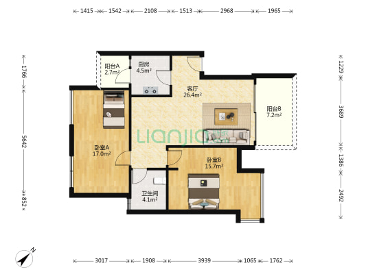 万科四季花城丹枫苑 2室1厅1卫 88平方