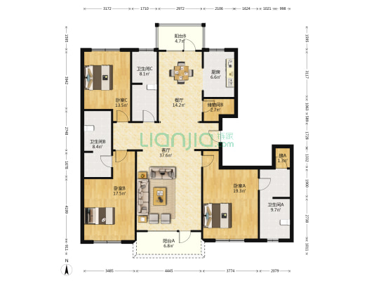 盛京雅府  3室2厅3卫 214平方