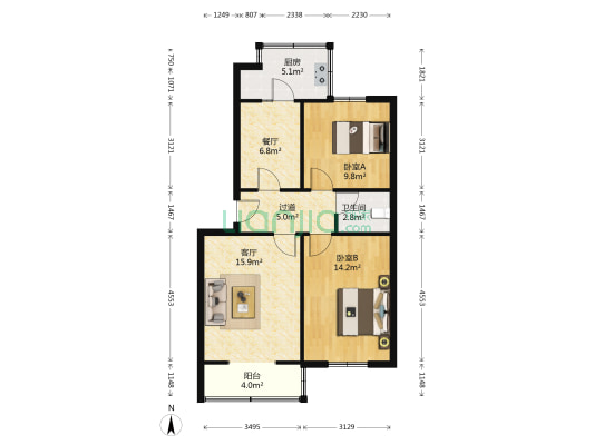 陕西历史博物馆文艺南路家属院 2室2厅1卫 75平方