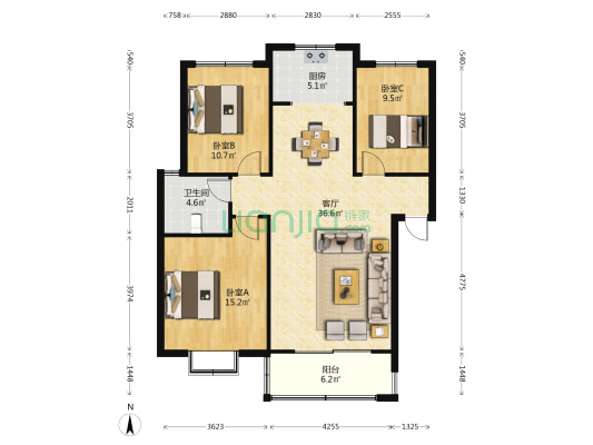 越都花园 3室1厅1卫 104平方