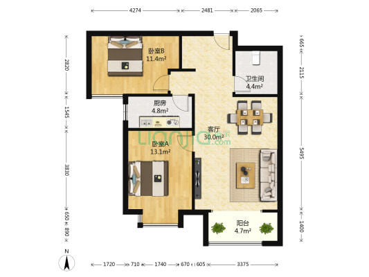 卓达明郡 2室1厅1卫 95平方
