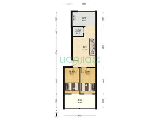 支矶石街6号 2室1厅1卫 56平方