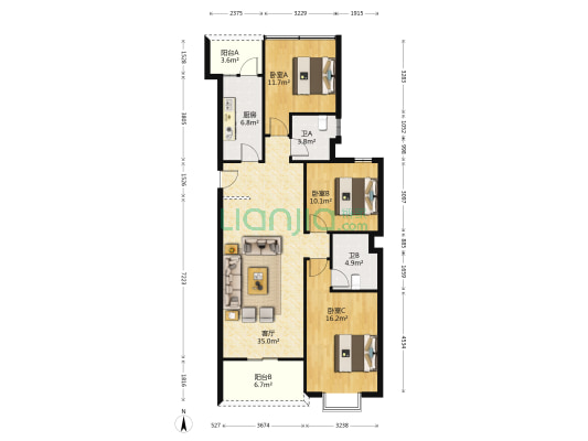 恒大雅苑 3室1厅2卫 92平方
