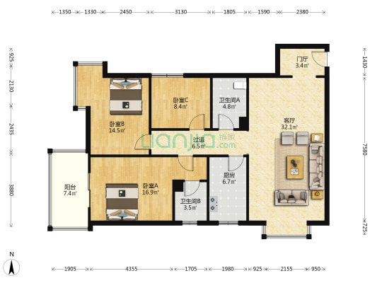 长风尚都 3室1厅2卫 134平方