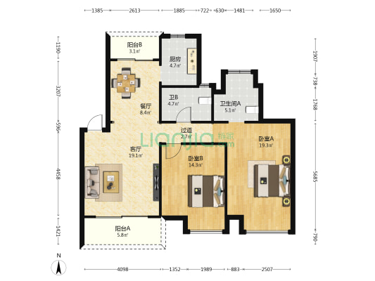 瑞海花园 2室2厅2卫 95平方