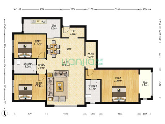 美岸名居  3室1厅2卫 157平方
