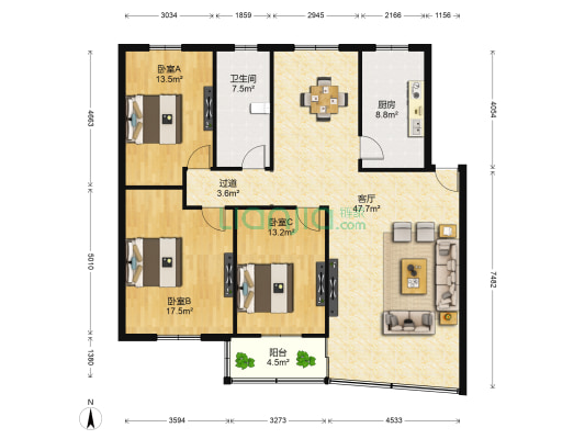 抚西小区 3室1厅1卫 141平方