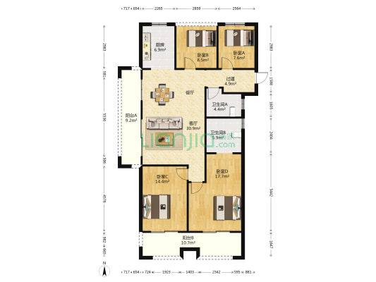 中建大观天下南区 4室1厅2卫 137平方
