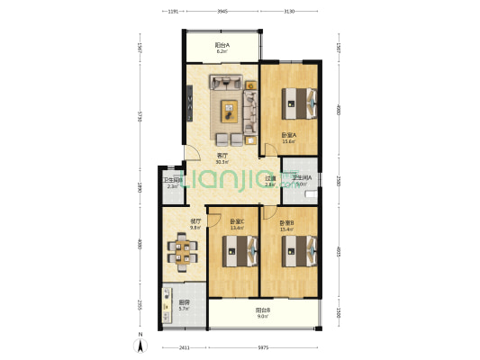 瑾华小区 3室2厅2卫 138平方