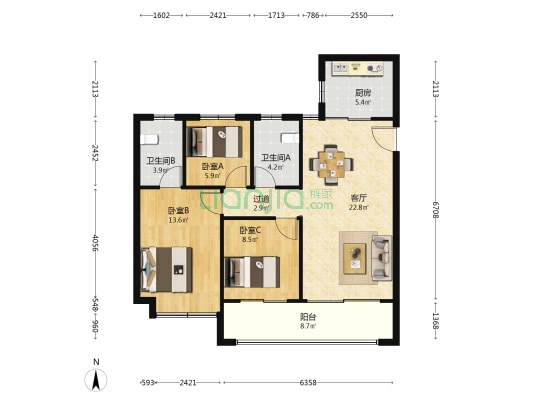 华发·四季雅筑 3室1厅2卫 101平方