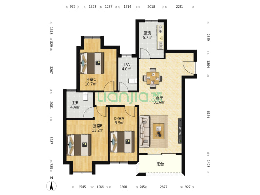海伦春天 3室1厅2卫 103平方