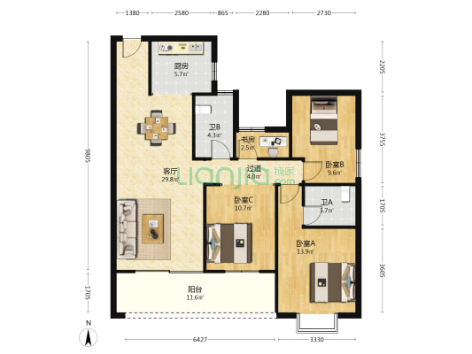 花缇紫郡 4室1厅2卫 119平方